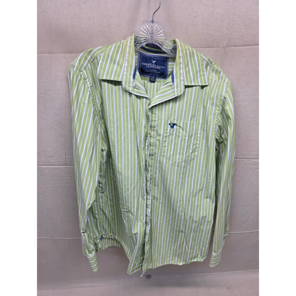 American Eagle Outfitters Mens Large Vintage Fit Striped Button Down Shirt Green
